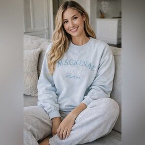 Mackinac Island Light blue casual ladies Sweater size L 80% cotton